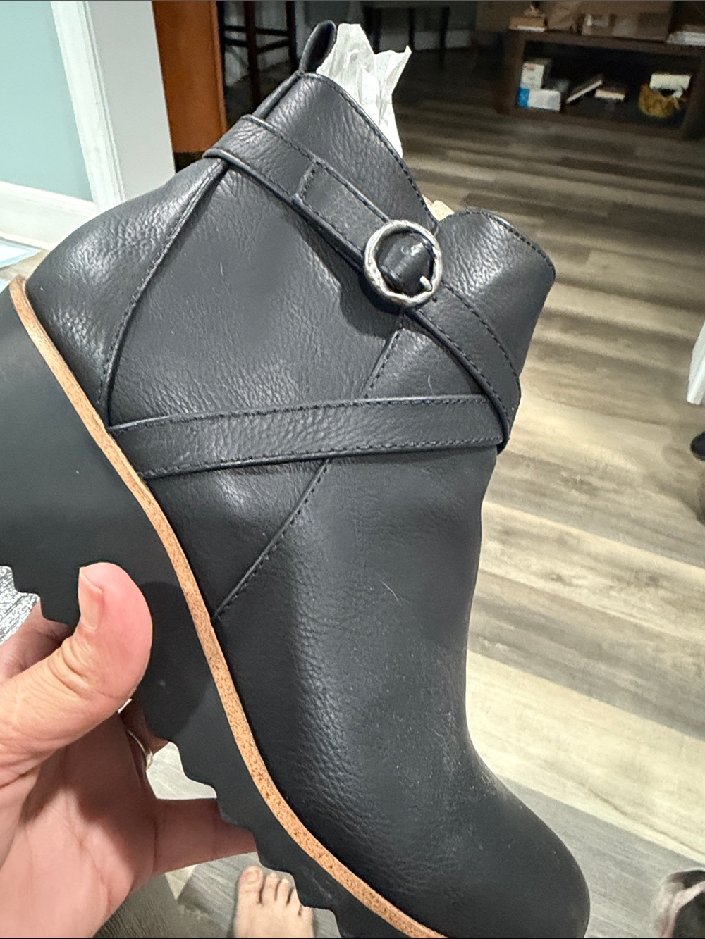 Women's Black Ankle Boot with Buckle Accent